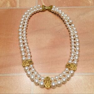 Napier Vintage Double Layered 90's Chunky Costume Statement Pearl Necklace